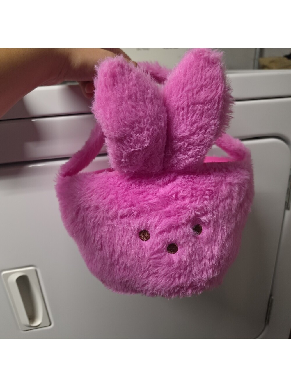 Pink Peeps Plush Easter Basket with Handle 10 Inch, Empty Easter Egg Baskets for